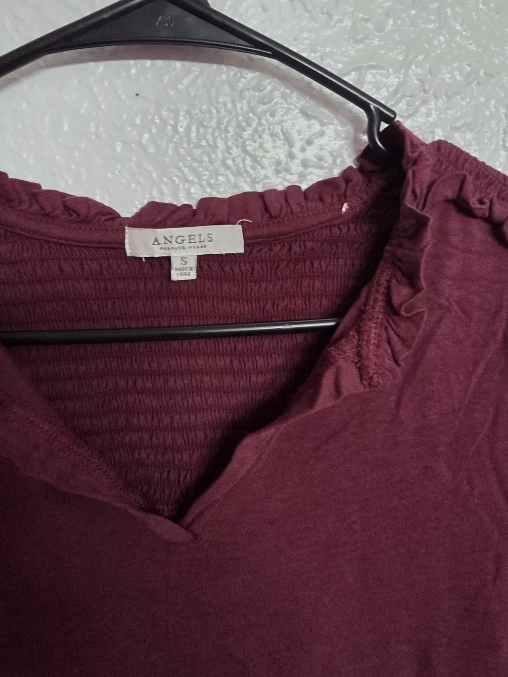 Angels Maroon Ruffled Smocked Neck Tunic